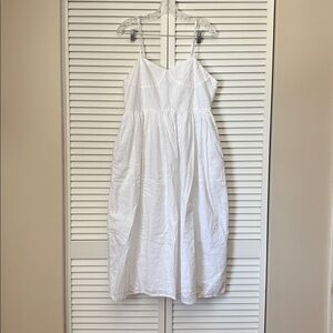 A New Day NWOT White Large Eyelet Midi Dress Cotton Pockets Bustier Corset Smock